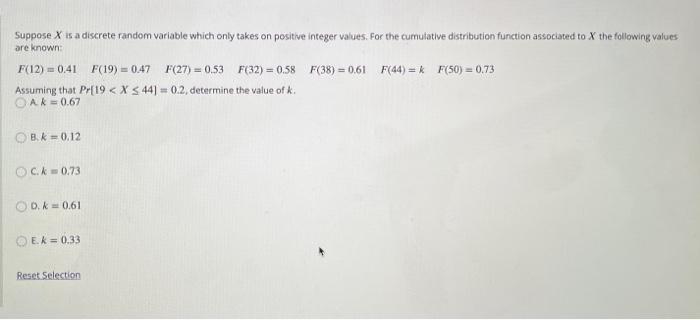 Solved Suppose X Is A Discrete Random Variable Which Only | Chegg.com