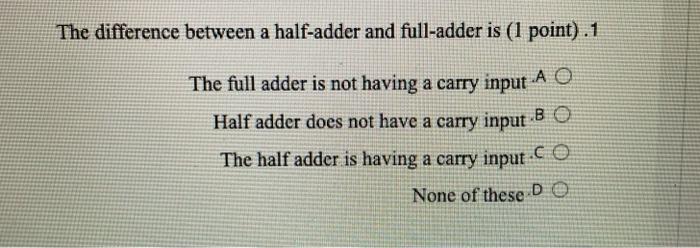 Solved The difference between a half-adder and full-adder is | Chegg.com