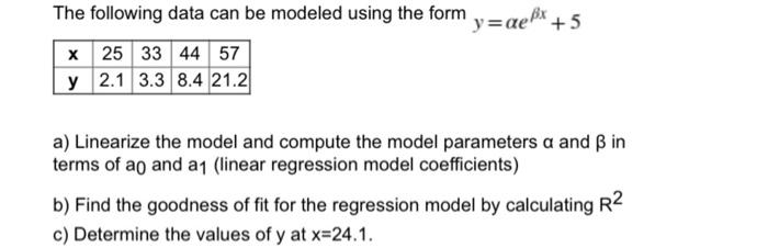 Solved The following data can be modeled using the form | Chegg.com