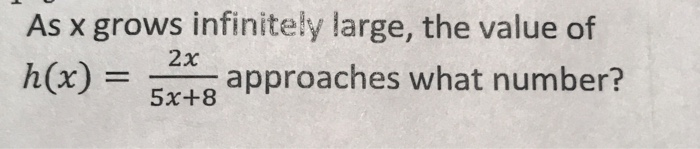 Solved As x grows infinitely large, the value of h(x) = | Chegg.com