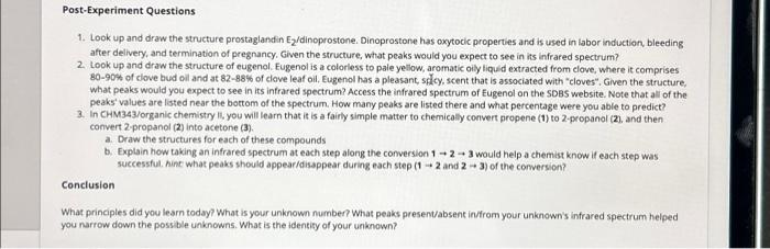 Solved Post-Experiment Questions 1. Look up and draw the | Chegg.com