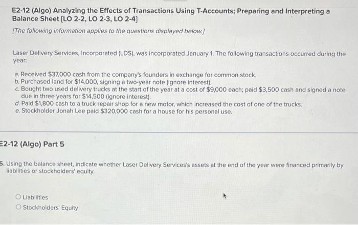Solved Required information E2-12 (Algo) Analyzing the | Chegg.com