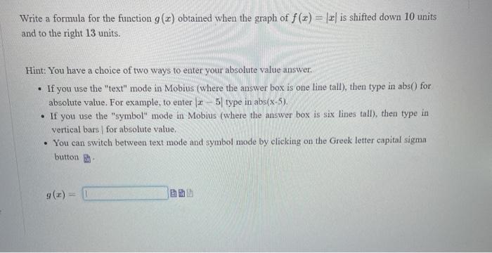 Solved Write a formula for the function g () obtained when | Chegg.com