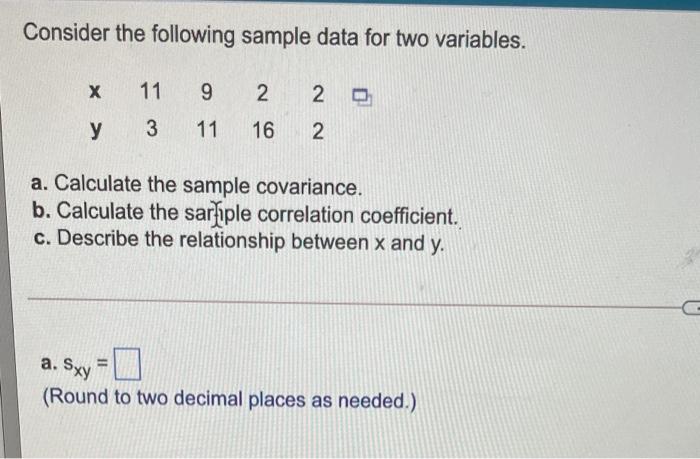 Solved Consider The Following Sample Data For Two Variables. | Chegg.com