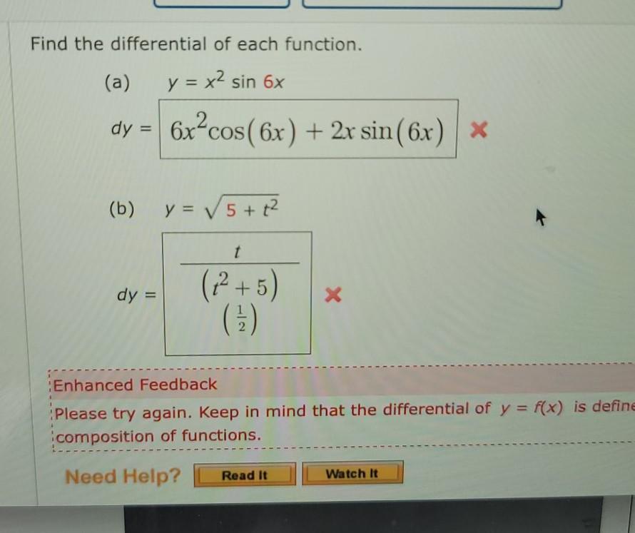 Solved Find the differential of each function. (a) y = x2