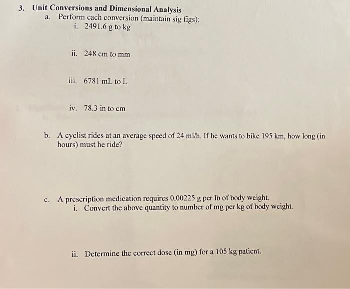 Solved 3. Unit Conversions And Dimensional Analysis A. | Chegg.com