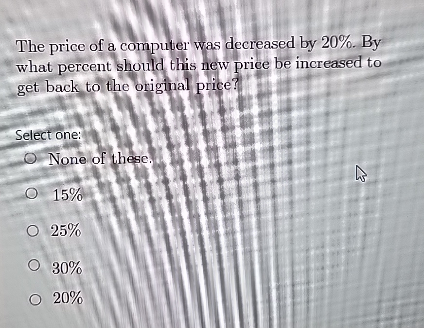 Solved The Price Of A Computer Was Decreased By 20 ï By Chegg Solved The Price Of A Computer Was Decreased By 20 ï By Chegg