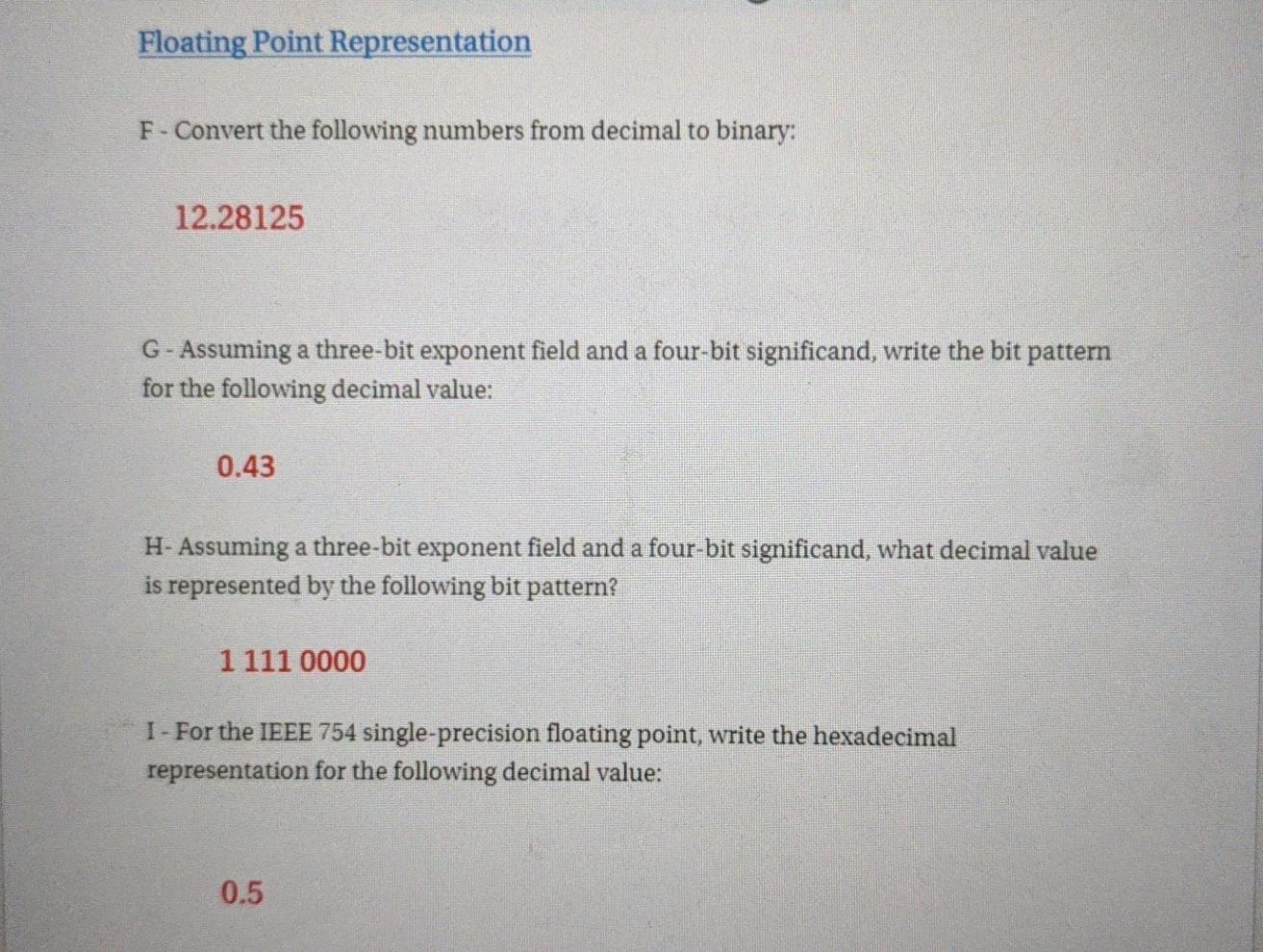 Solved Floating Point Representation F - Convert the | Chegg.com