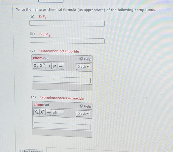 Solved Write the name or chemical formula (as appropriate) | Chegg.com