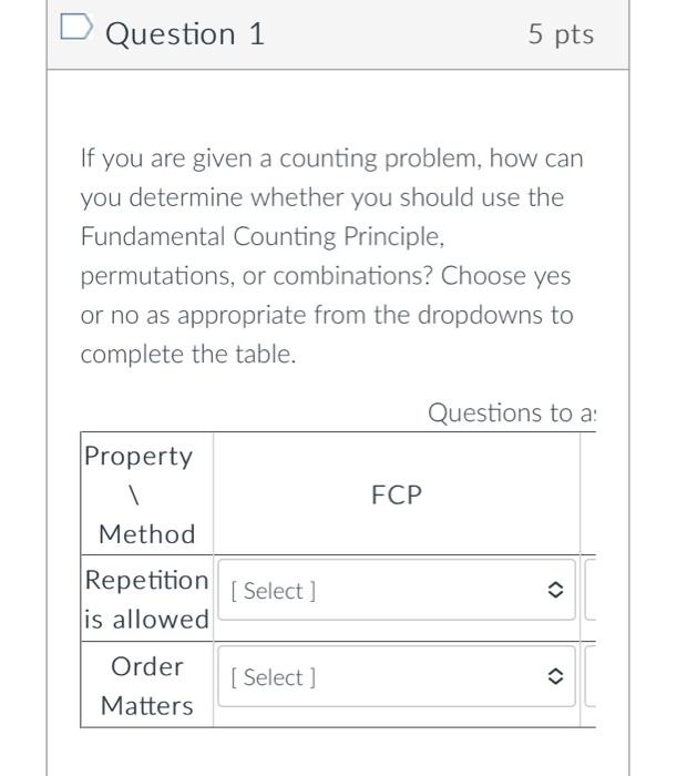 Solved Question 1 5 pts If you are given a counting problem, | Chegg.com