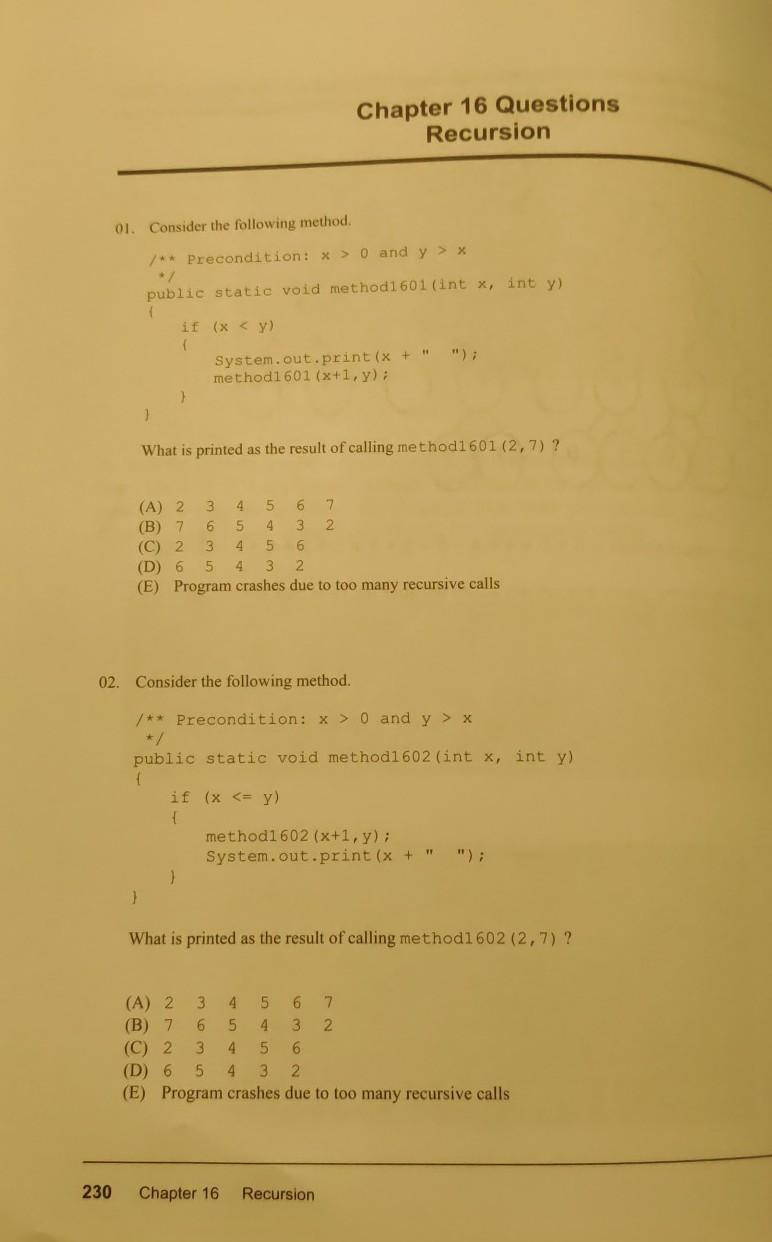 Solved Chapter 16 Questions Recursion 01. Consider the | Chegg.com