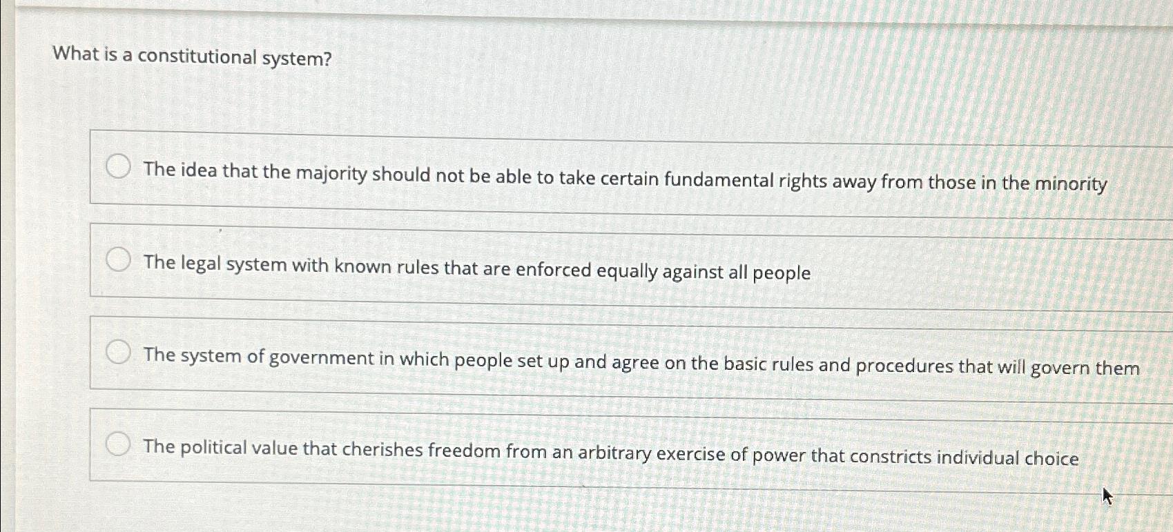 Solved What is a constitutional system?The idea that the | Chegg.com