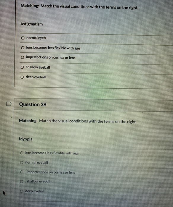 Solved Matching. Match the visual conditions with the terms | Chegg.com