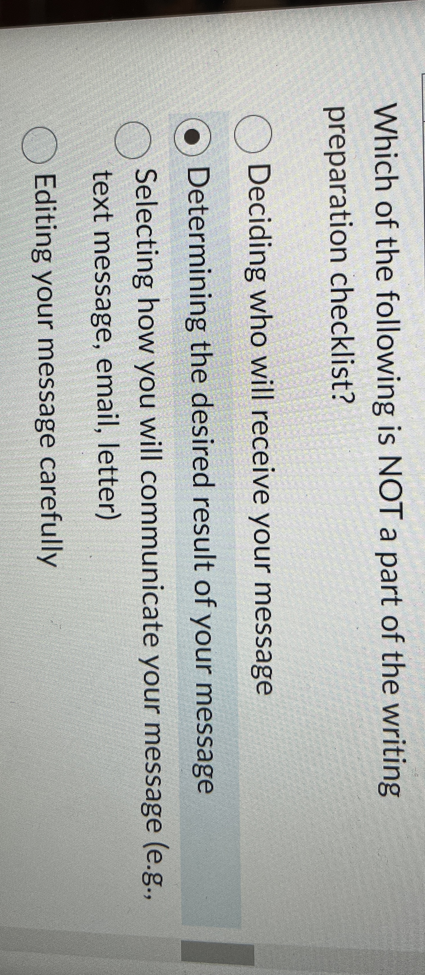Solved Which of the following is NOT a part of the writing | Chegg.com