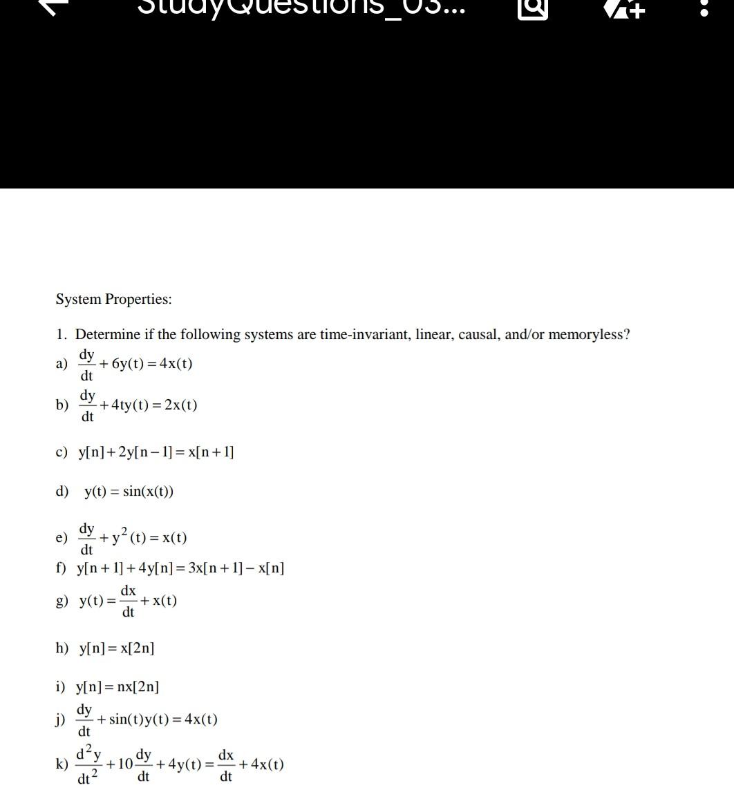 Solved 1. Determine if the following systems are | Chegg.com