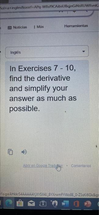 Fiol+a+ingles&sxsrf=APq-WBs19CAIDSUBqnGiNSRUWRvnka 9 Noticias 1 Más Herramientas Inglés In Exercises 7 - 10, find the derivat