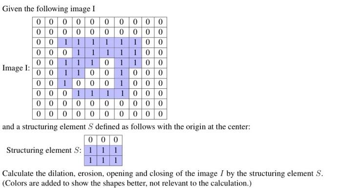 Given The Following Image I Image I And A Structuring | Chegg.com