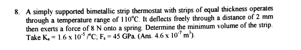 Solved A simply supported bimetallic strip thermostat with | Chegg.com