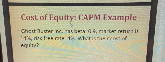Solved Cost of Equity: CAPM Example • Ghost Buster Inc. has | Chegg.com