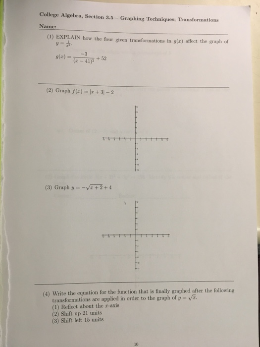 Solved College Algebra, Section 3.5 - Graphing Techniques; | Chegg.com