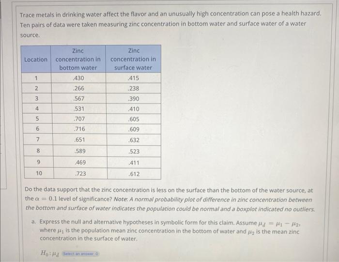 Solved Trace metals in drinking water affect the flavor and | Chegg.com