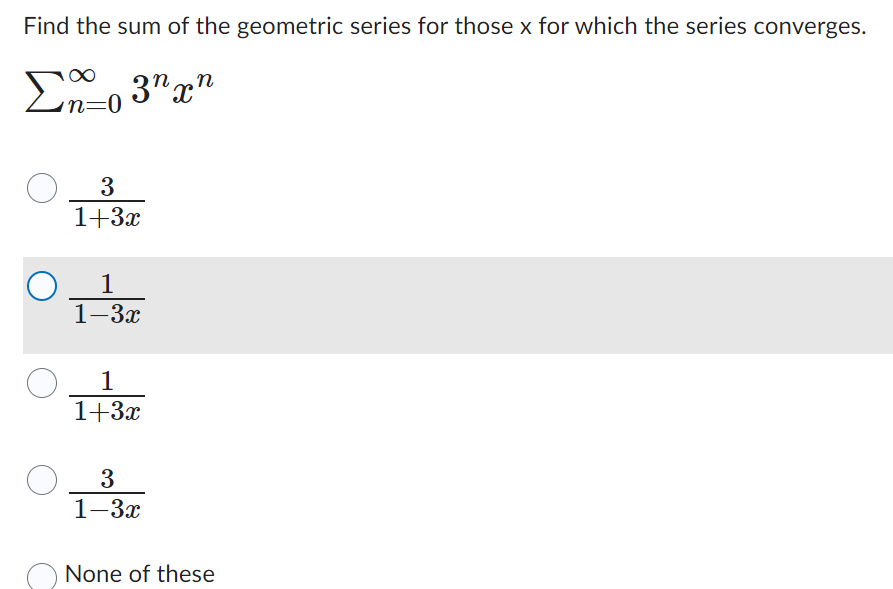 Solved Find the sum of the geometric series for those x ﻿for | Chegg.com