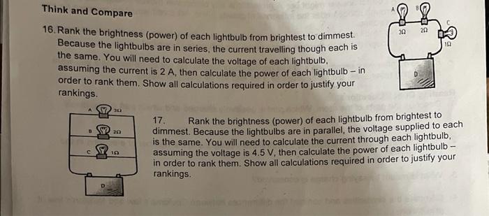 Solved 16. Rank the brightness (power) of each lightbulb | Chegg.com