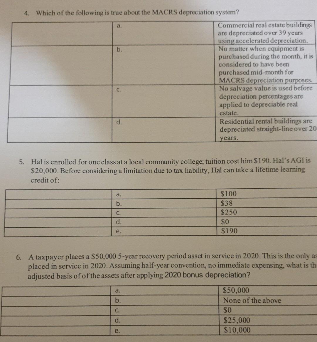 Solved 4. a. Which of the following is true about the MACRS