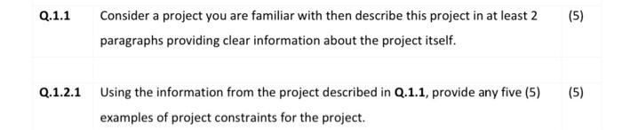 Solved Q.1.1 Consider a project you are familiar with then | Chegg.com