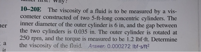 Solved ner 10–20E The viscosity of a fluid is to be measured | Chegg.com