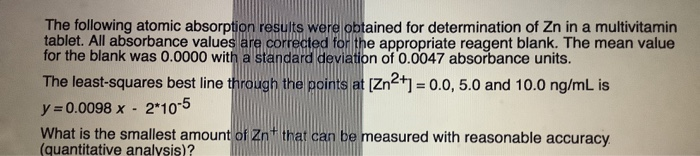 Solved The following atomic absorption results were obtained | Chegg.com