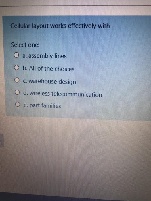 Solved Cellular layout works effectively with Select one: O | Chegg.com