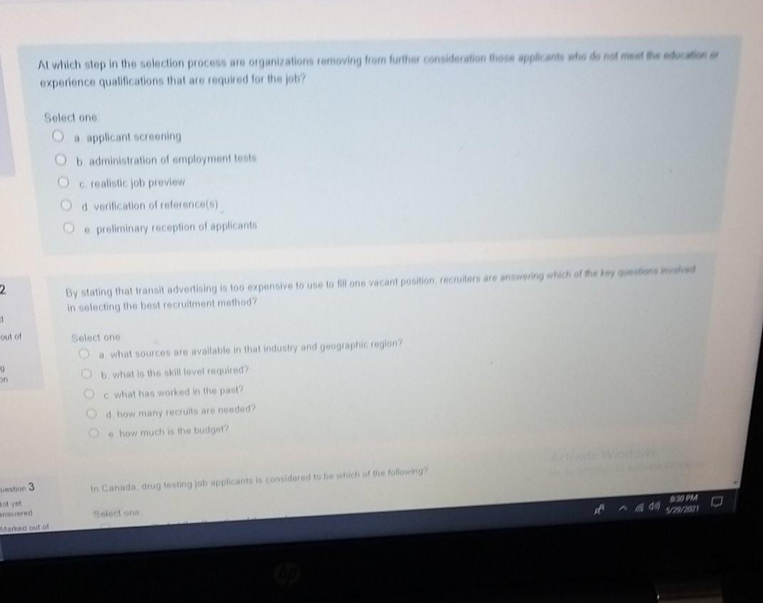 Solved At Which Step In The Selection Process Are Chegg