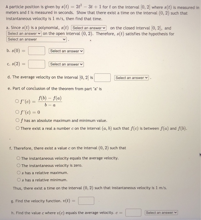 Solved A Particle Position Is Given By S T 2t2 3t 1 For Chegg Com