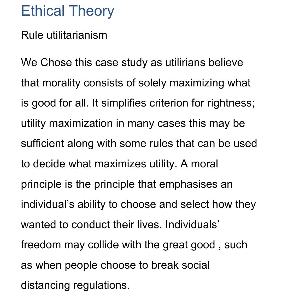 Solved Ethical Theory Rule utilitarianism We Chose this case | Chegg.com, image size:1080x1172