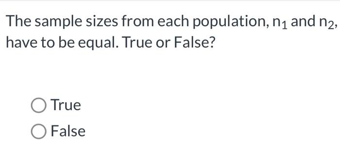 Solved The sample sizes from each population, n1 and n2, | Chegg.com