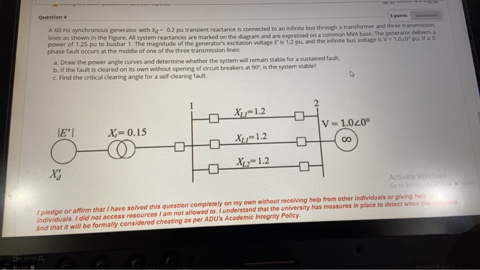 Solved Question 4 5 points A 60 Hz synchronous generator | Chegg.com