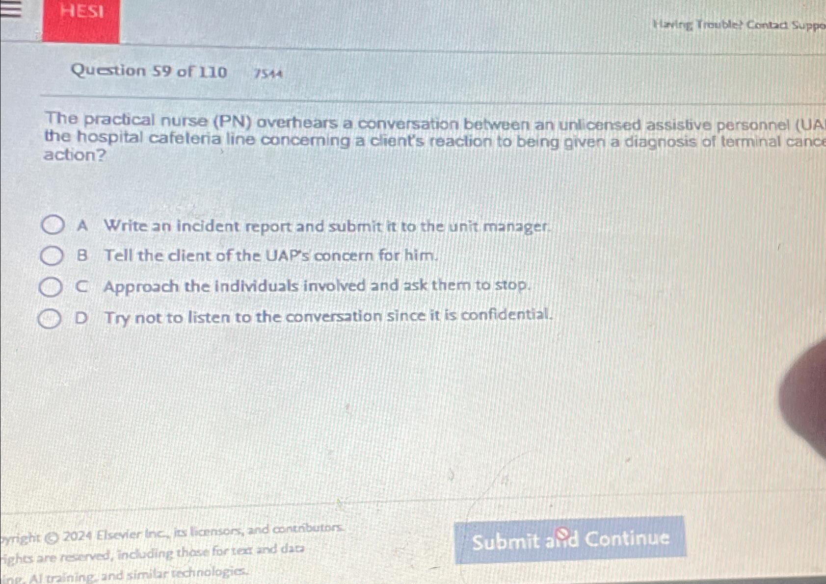 Solved HESIQuestion 59 ﻿of 110,754The Practical Nurse (PN) | Chegg.com