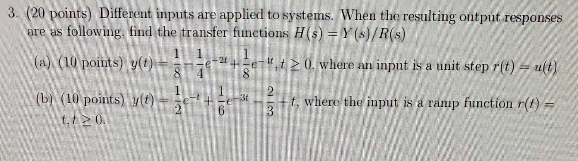 Solved 3. (20 points) Different inputs are applied to | Chegg.com