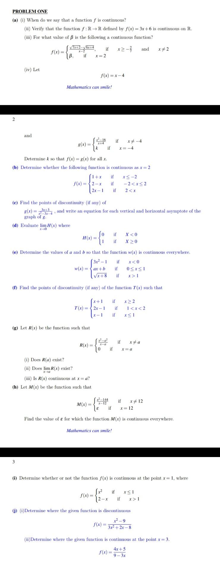 Solved PROBLEM ONE (a) (i) When do we say that a function f | Chegg.com