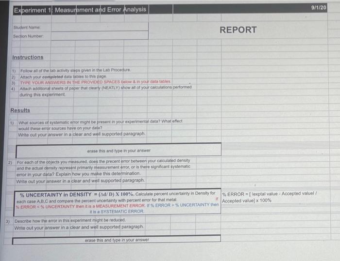 experiment 1 measurement and error analysis