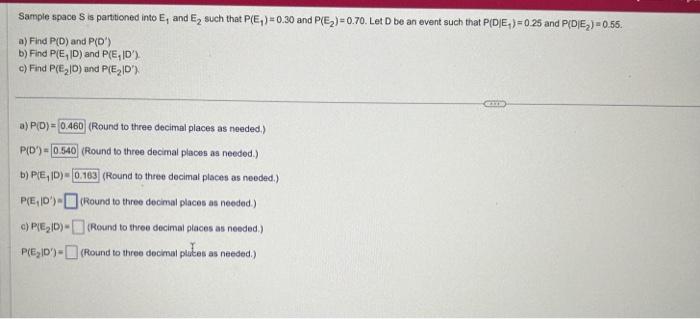 Solved Sample space S is partitioned into E and E2 such that | Chegg.com