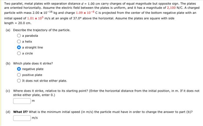 Solved Two parallel, metal plates with separation distance | Chegg.com