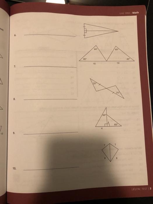 Solved Math 1004 MATH 1004: LIFEPAC TEST Write SSS, SAS, | Chegg.com