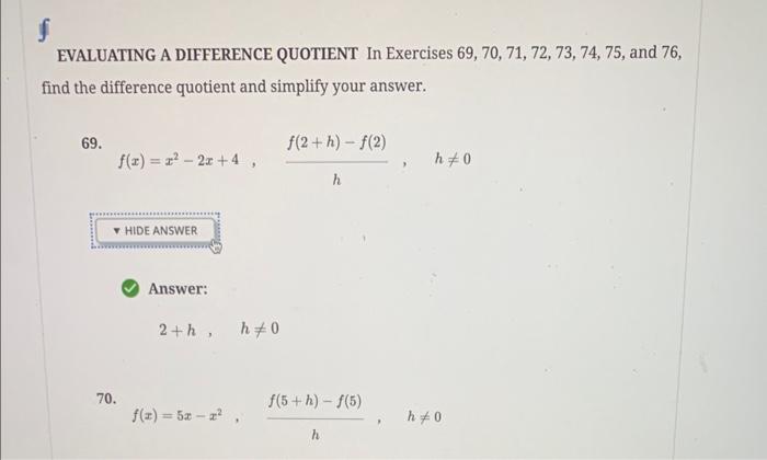 Solved EVALUATING A DIFFERENCE QUOTIENT In Exercises | Chegg.com