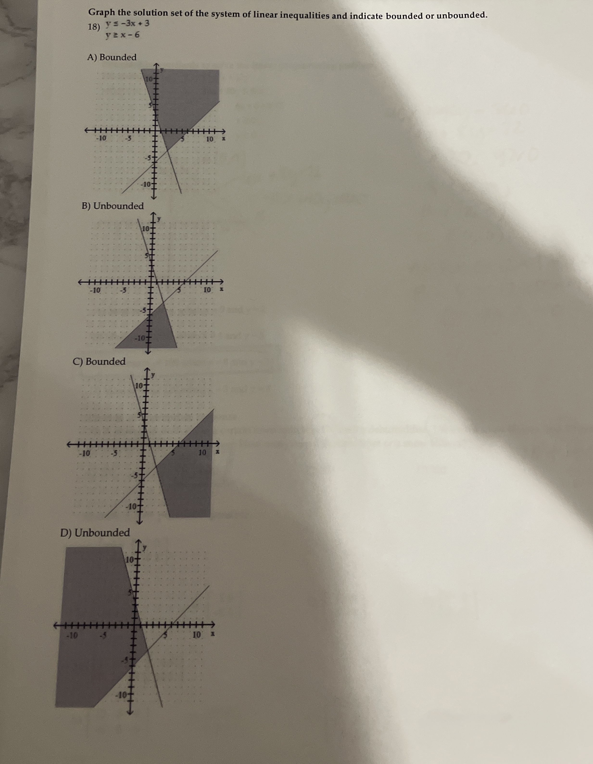 y≤-3x+3y≥x-6Graph the solution set of the system of | Chegg.com