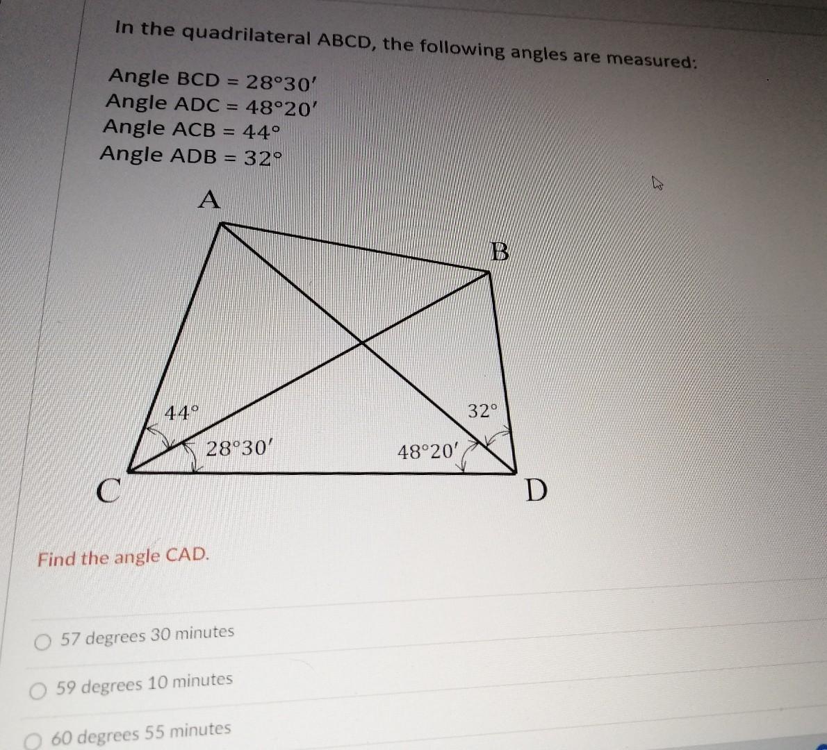 Solved In the quadrilateral ABCD, the following angles are | Chegg.com