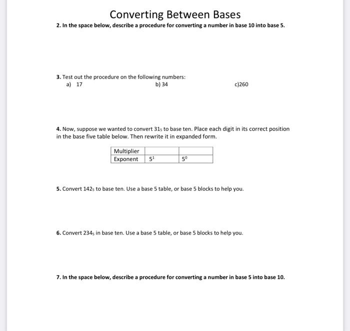 Solved Converting Between Bases 2. In the space below, | Chegg.com