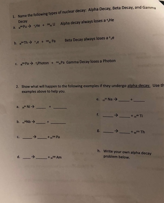 Solved 1. Name the following types of nuclear decay: Alpha | Chegg.com