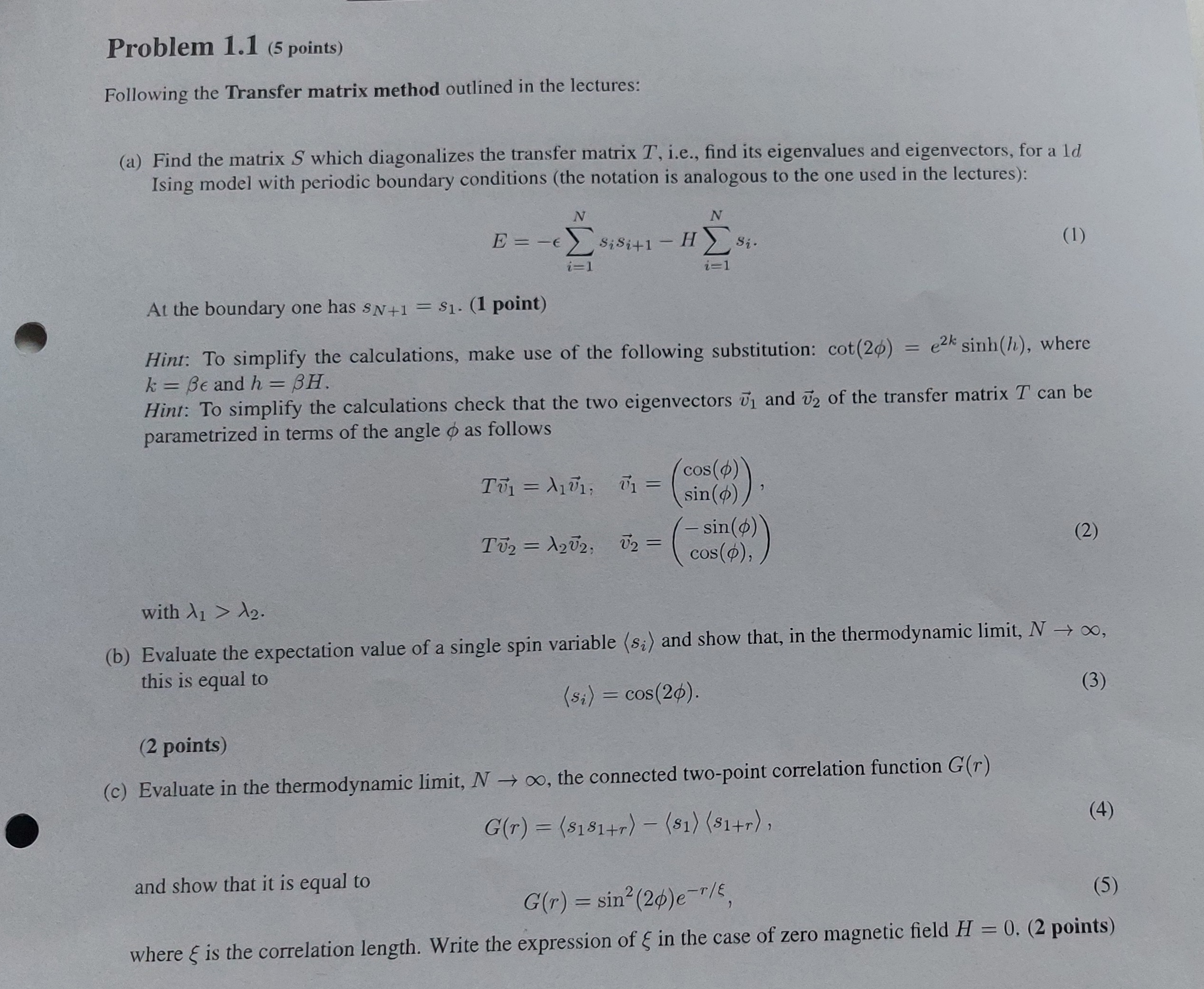 Solved Problem 1.1 (5 ﻿points)Following the Transfer matrix | Chegg.com